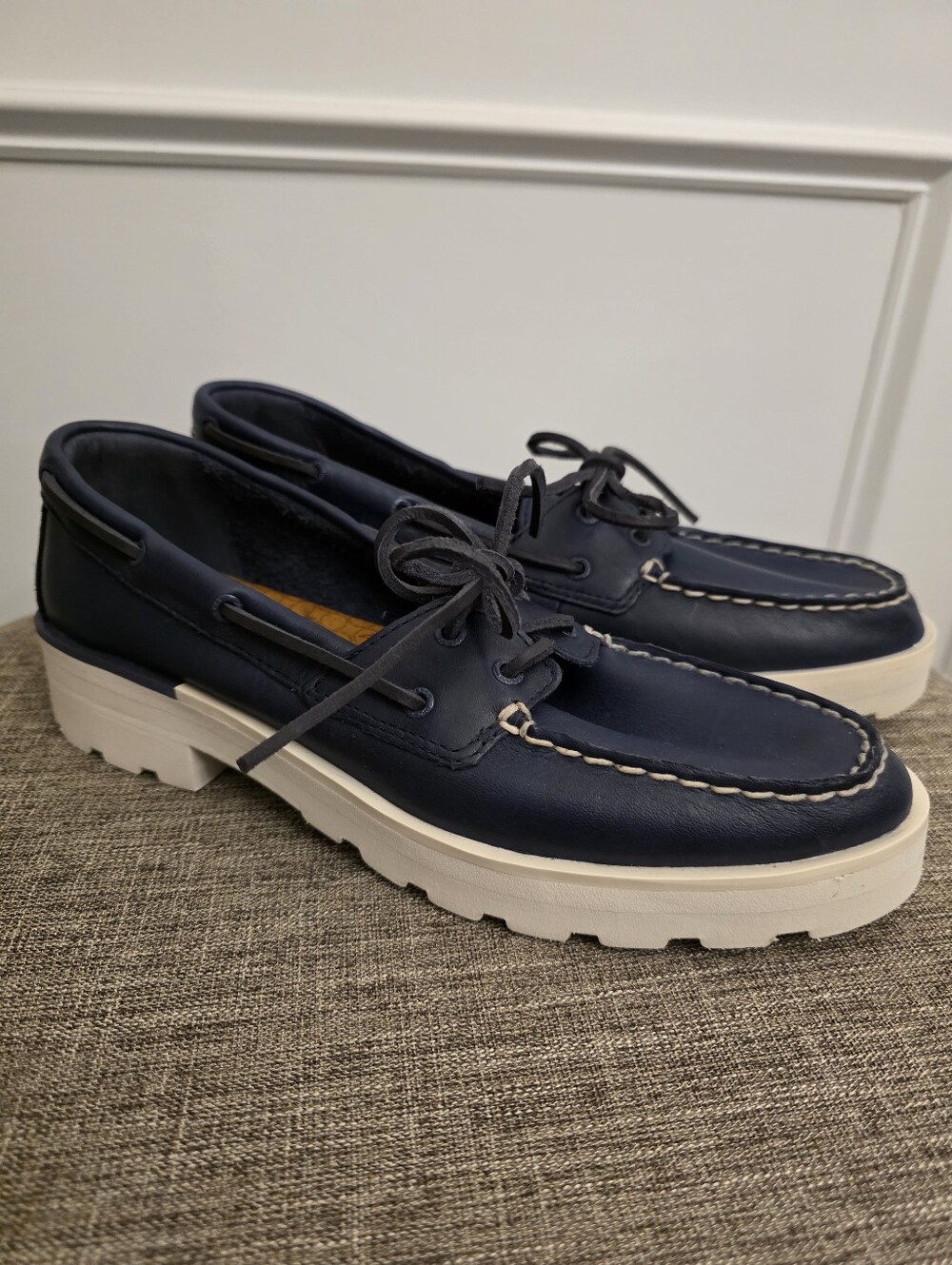 Sperry Topsider Chunky Lug Sole Boat Shoes Navy Blue And White Size 11